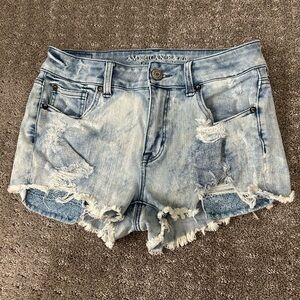American Eagle Outfitters Women's Ripped Jean Shorts - Light Blue